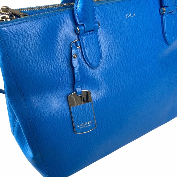 LRL Ralph Lauren ♔ Newbury Double Zip Large Leather Satchel Handbag ♔ Pacific - Picture 4 of 16
